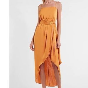 Express Satin Belted Hi-Lo Maxi Dress Orange
